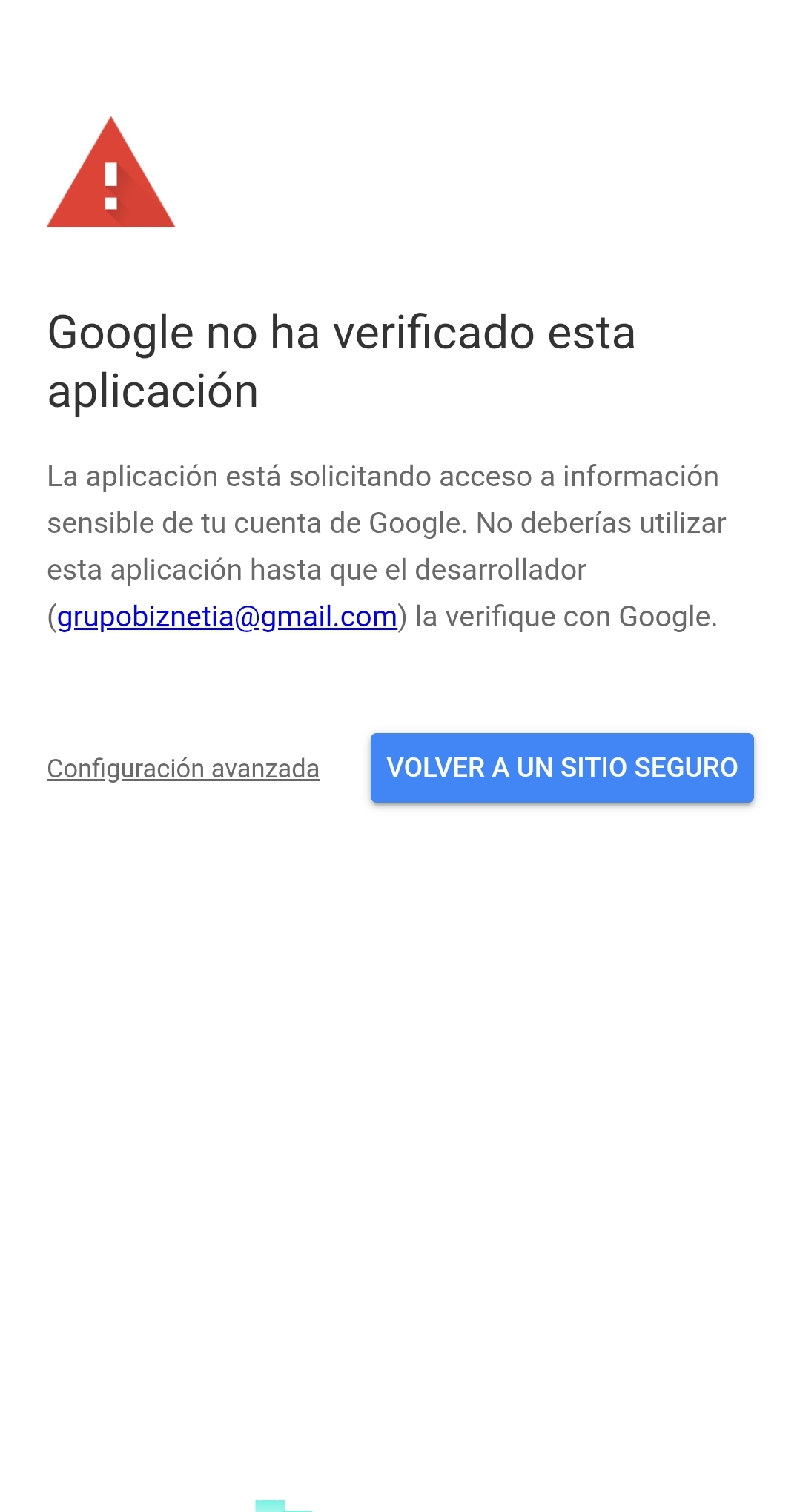 Google no ha verificado esta aplicación