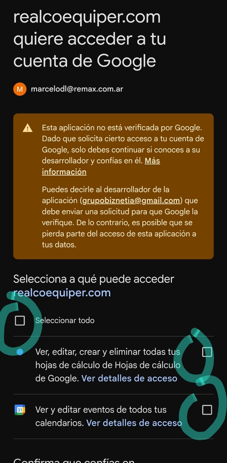 Seleccioná a qué puede acceder realcoequiper.com